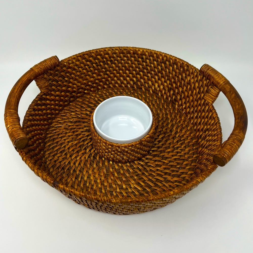 Rattan Wicker Chip and Dip Basket Server with Handles